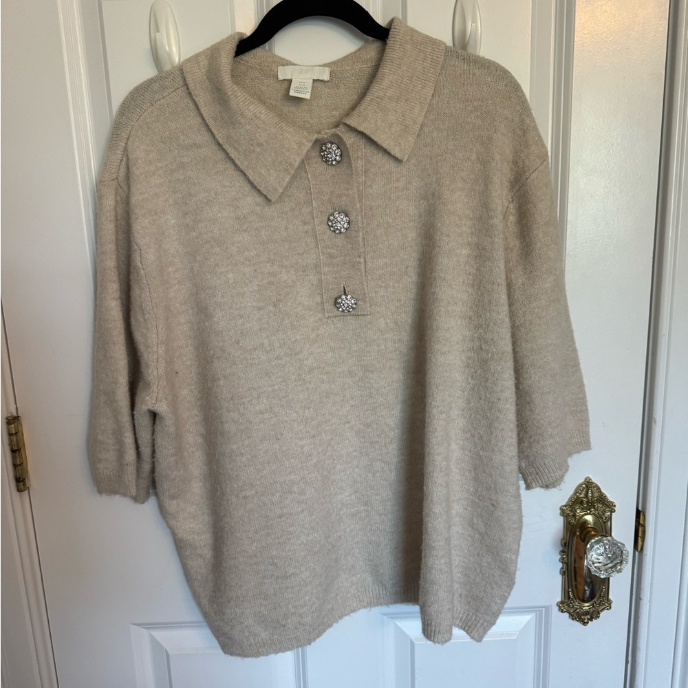 Faux cashmere sweater with jeweled buttons